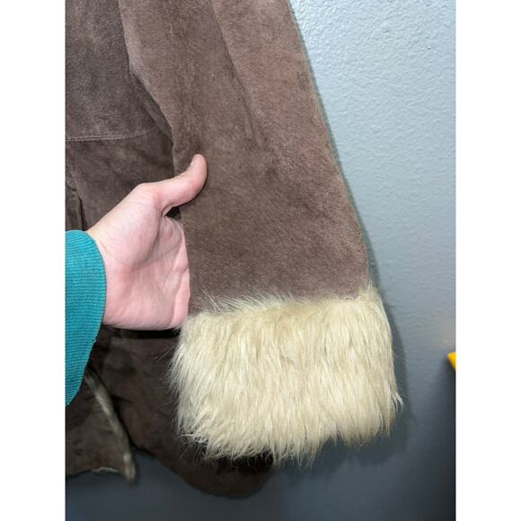 Womens Wilsons Leather Maxima Coat Brown Suede Penny Lane Faux Trim Medium - Picture 6 of 11